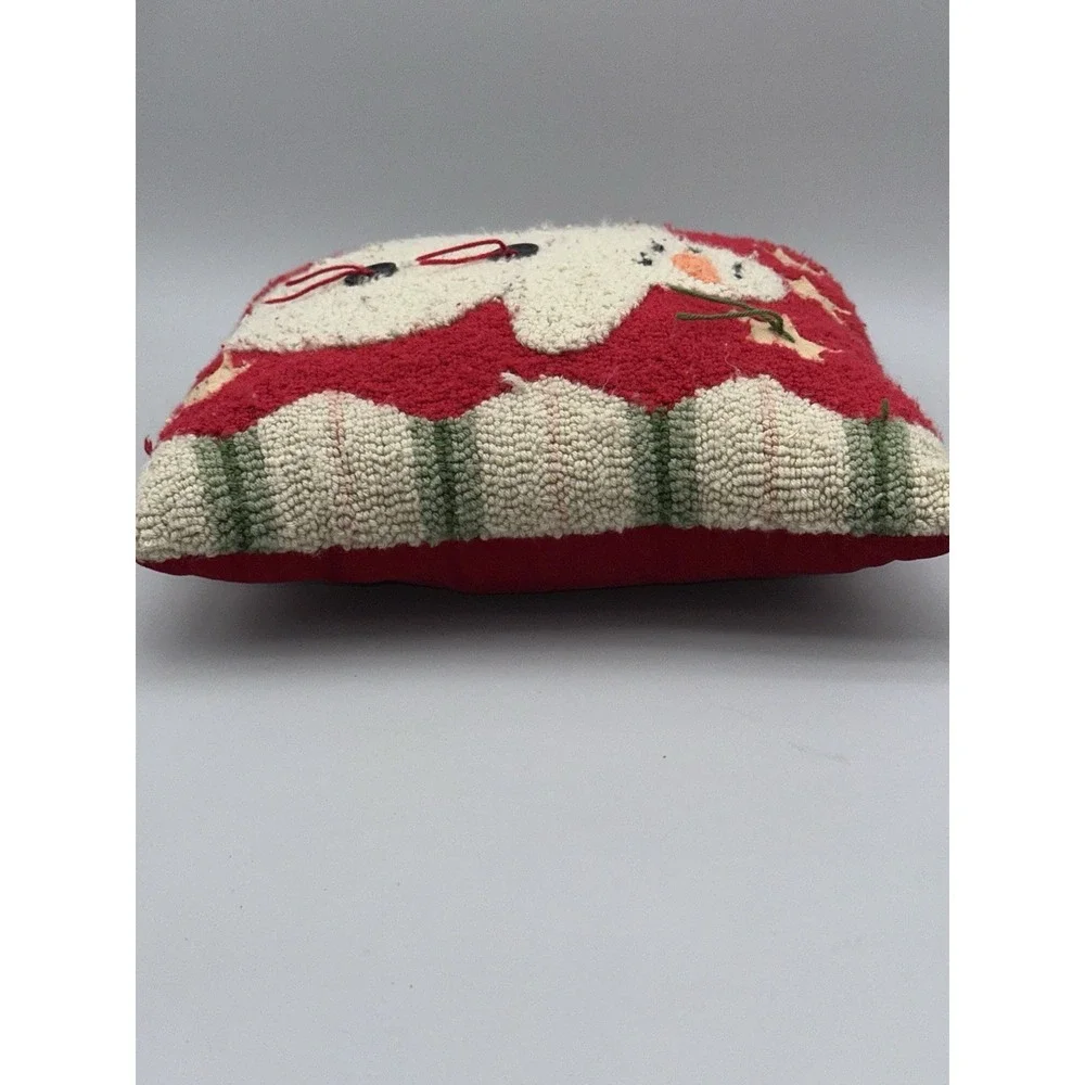 Vintage Snowman Hooked Pillow Christmas Decor Folk Art Velvet Back 12